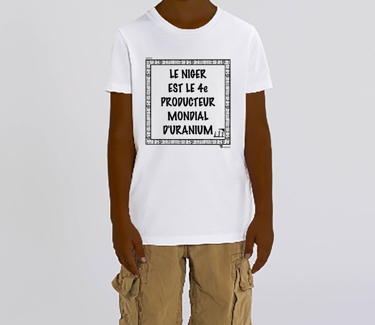 TEE SHIRT ÉCONOMIE NIGER URANIUM, COULEUR: BLANC, FOND MOTIF: BLANC