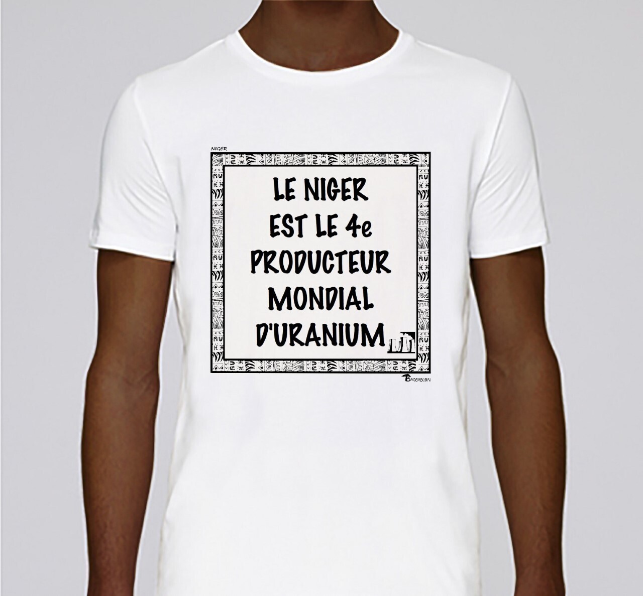 TEE SHIRT ÉCONOMIE NIGER URANIUM, COULEUR: BLANC, FOND MOTIF: BLANC