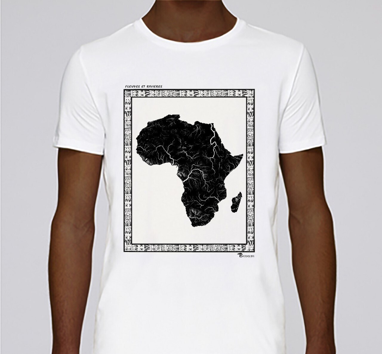 TEE SHIRT GEOGRAPHIE FLEUVES ET RIVIERES, COULEUR: BLANC, FOND MOTIF: BLANC
