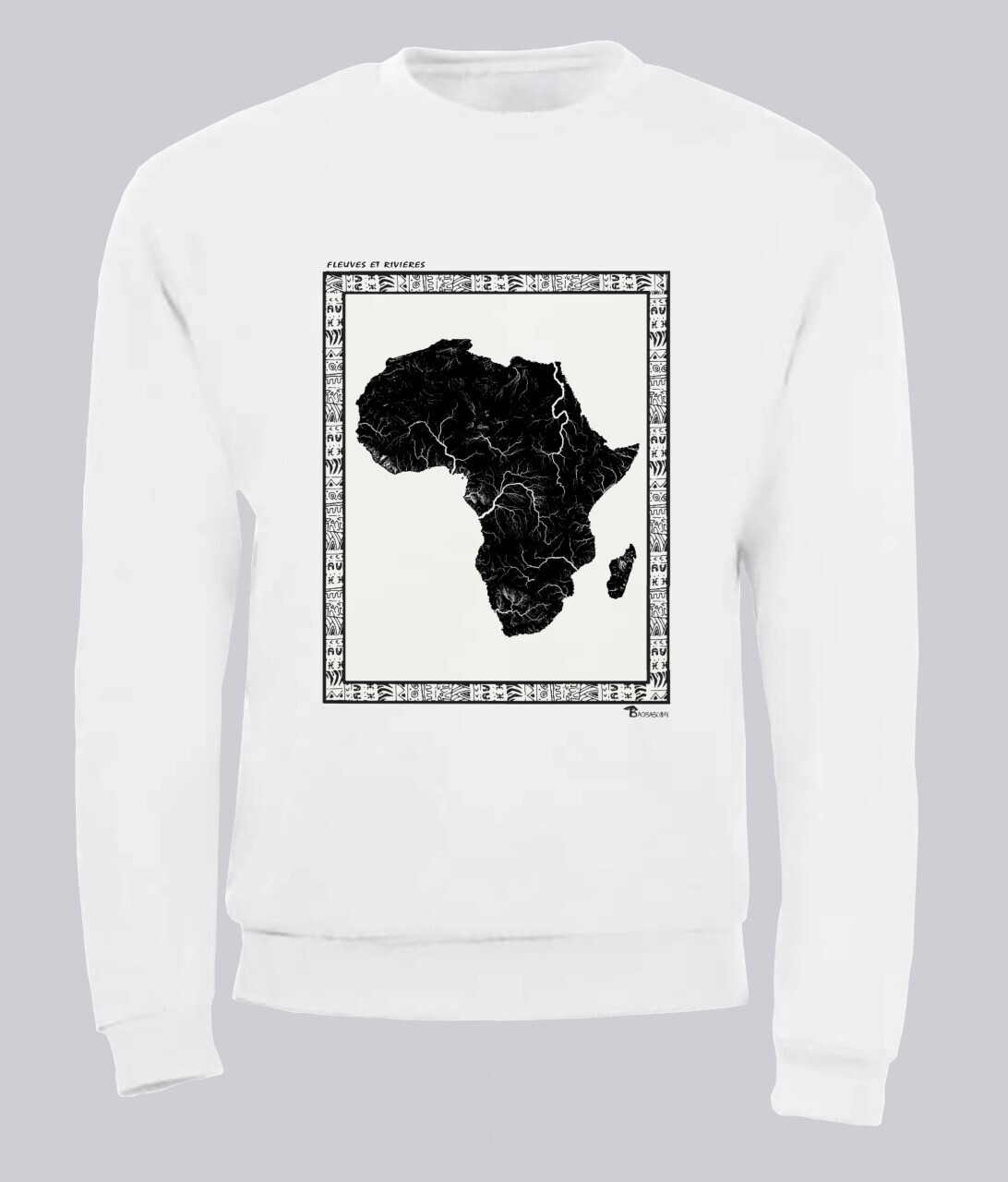 SWEAT GEOGRAPHIE FLEUVES ET RIVIERES, COULEUR: BLANC, FOND MOTIF: BLANC