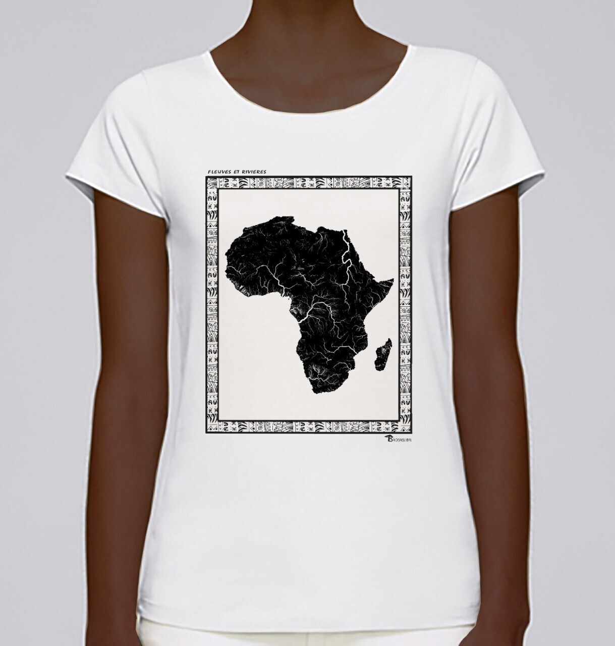 TEE SHIRT GEOGRAPHIE FLEUVES ET RIVIERES, COULEUR: BLANC, FOND MOTIF: BLANC