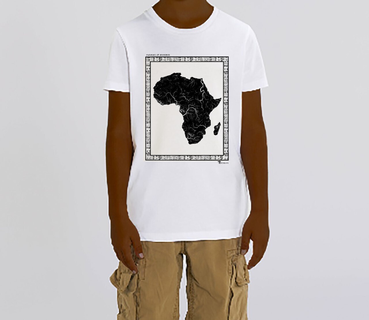 TEE SHIRT GEOGRAPHIE FLEUVES ET RIVIERES, COULEUR: BLANC, FOND MOTIF: BLANC
