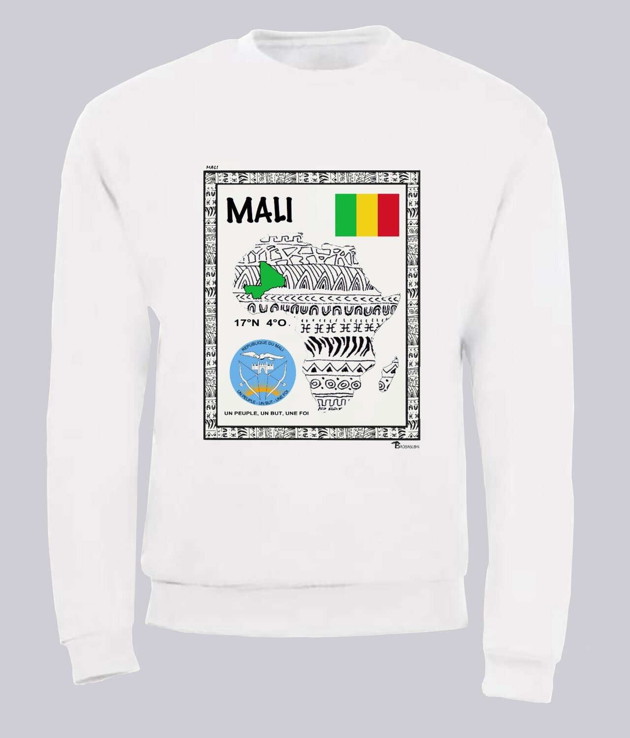 SWEAT PAYS MALI, COULEUR: BLANC, FOND MOTIF: BLANC