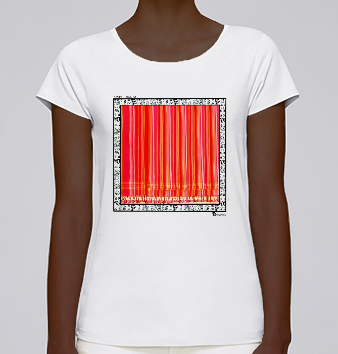 TEE SHIRT TEXTILE KIKOI KENYA, COULEUR: BLANC