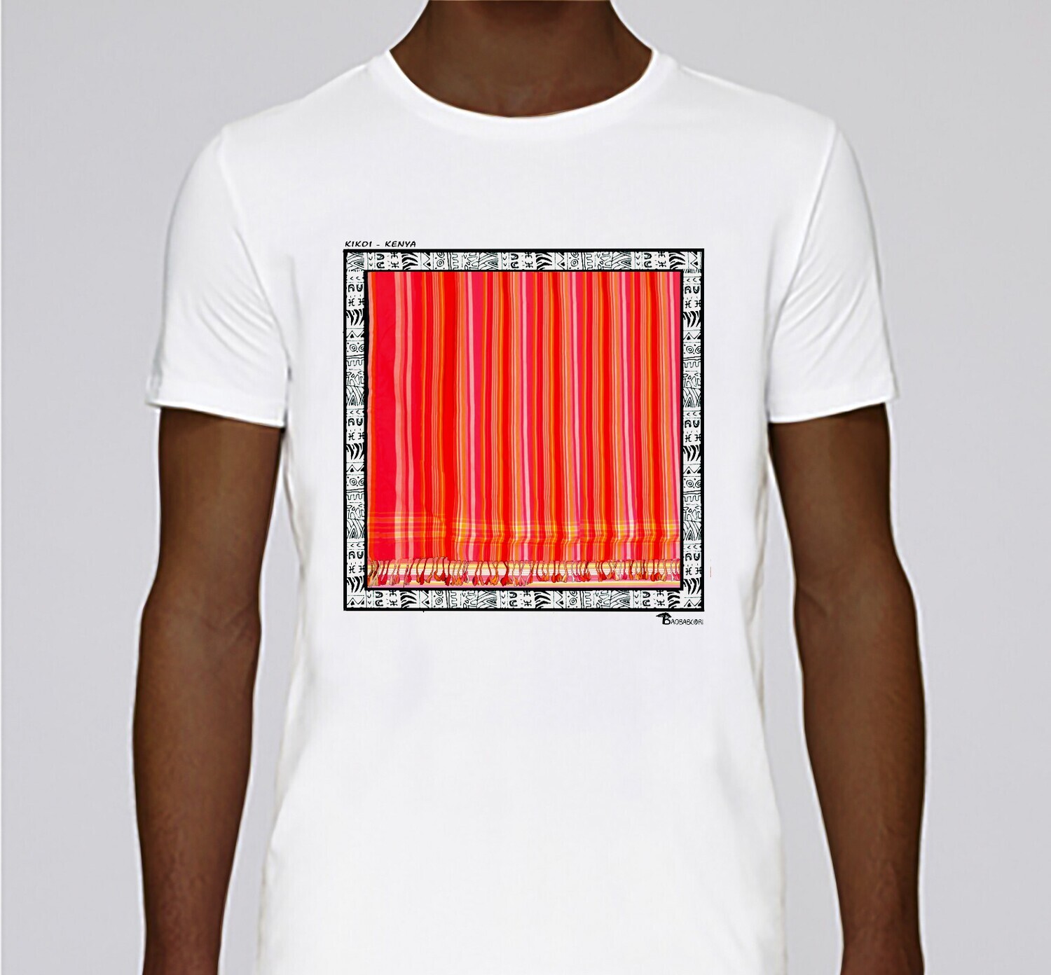 TEE SHIRT TEXTILE KIKOI KENYA, COULEUR: BLANC