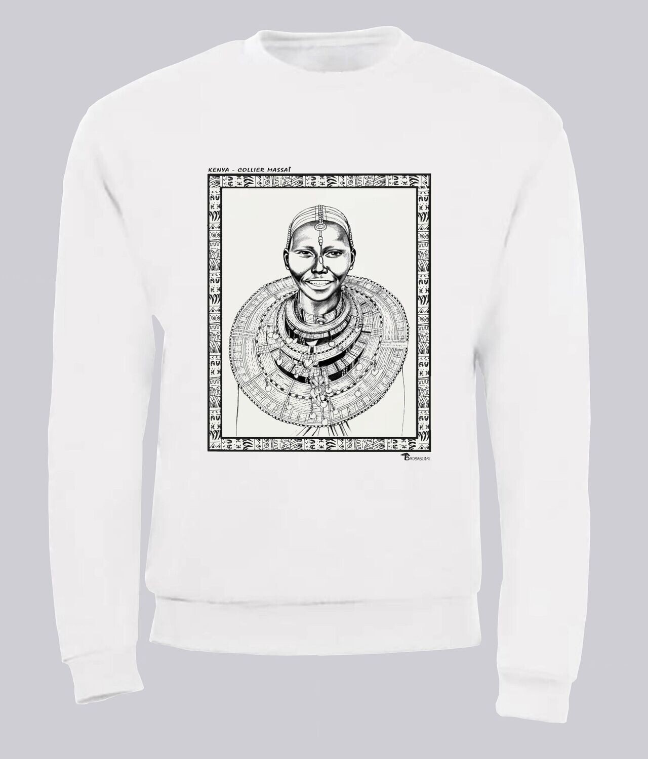 SWEAT FASHION BIJOUX COLLIER KENYA, COULEUR: BLANC, FOND MOTIF: BLANC