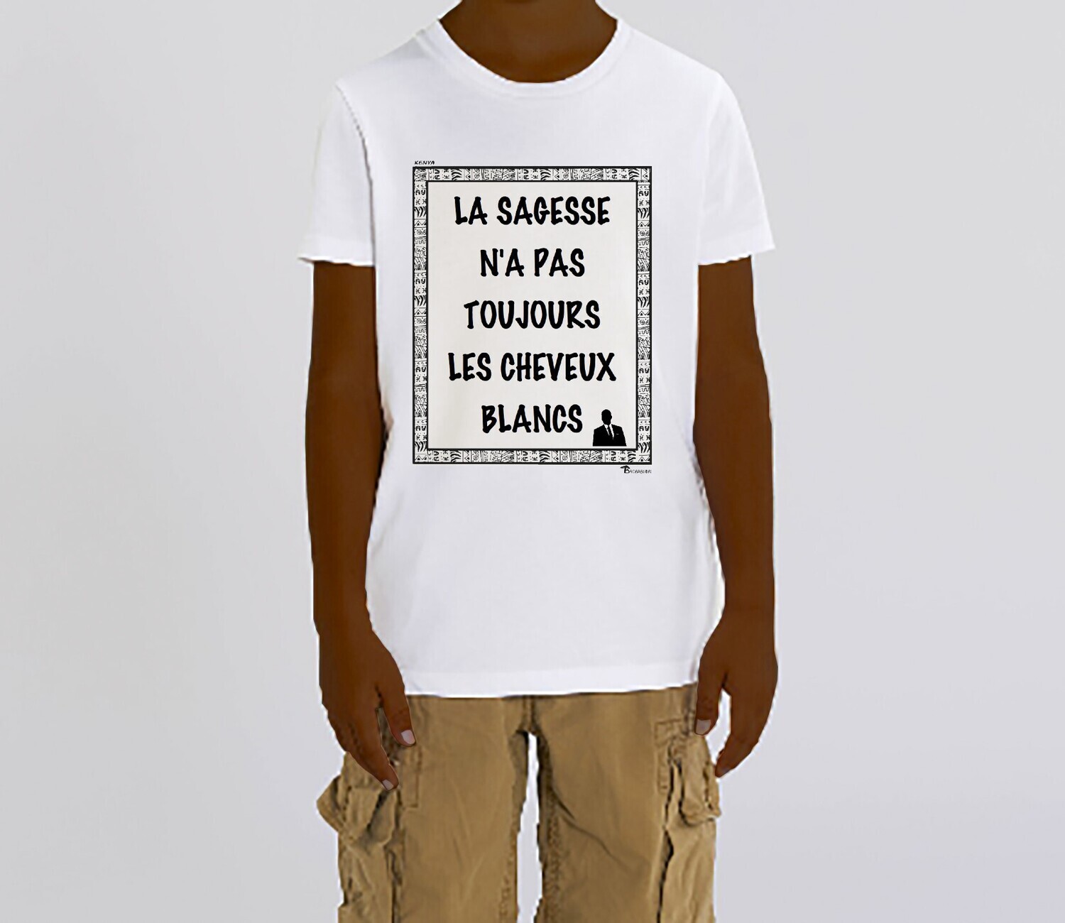 TEE SHIRT PROVERBE ET CITATION MAROC TEMPS, COULEUR: BLANC, FOND MOTIF: BLANC