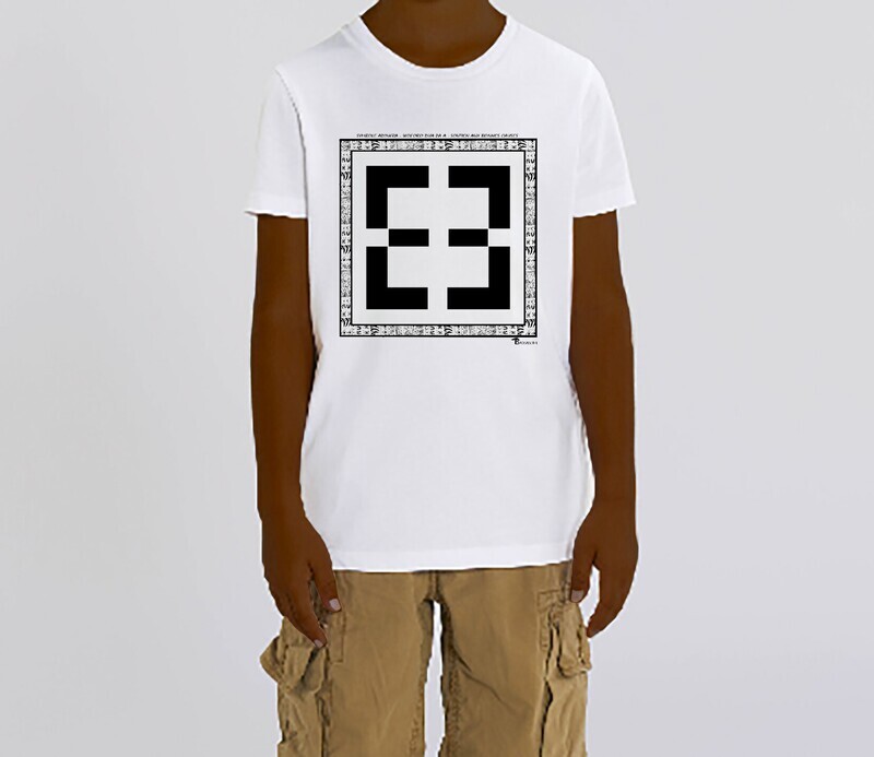 TEE SHIRT SYMBOLE ADINKRA  "WOFORO DUA PA A" SOUTIEN AUX BONNES CAUSES, COULEUR: BLANC, FOND MOTIF: BLANC