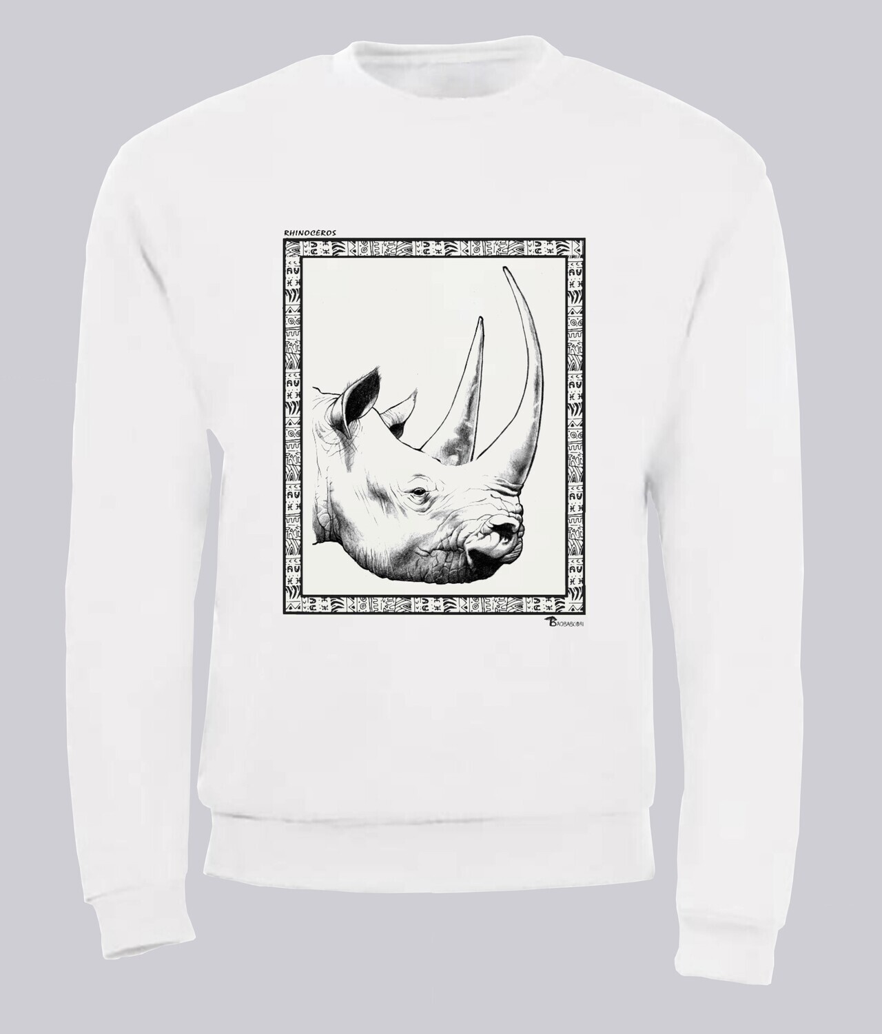 SWEAT FAUNE RHINOCEROS, COULEUR: BLANC, FOND MOTIF: BLANC