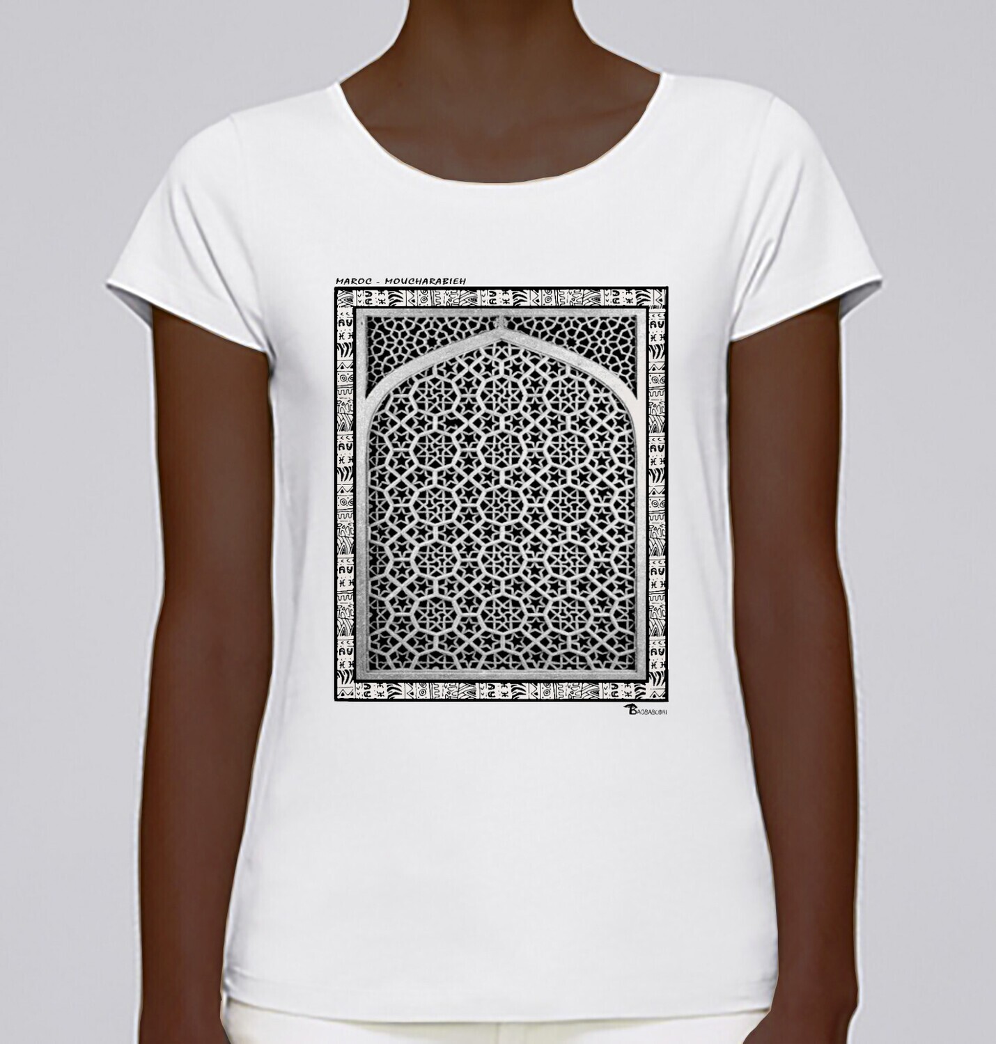 TEE SHIRT ARCHITECTURE MOUCHARABIEH MAROC, COULEUR: BLANC