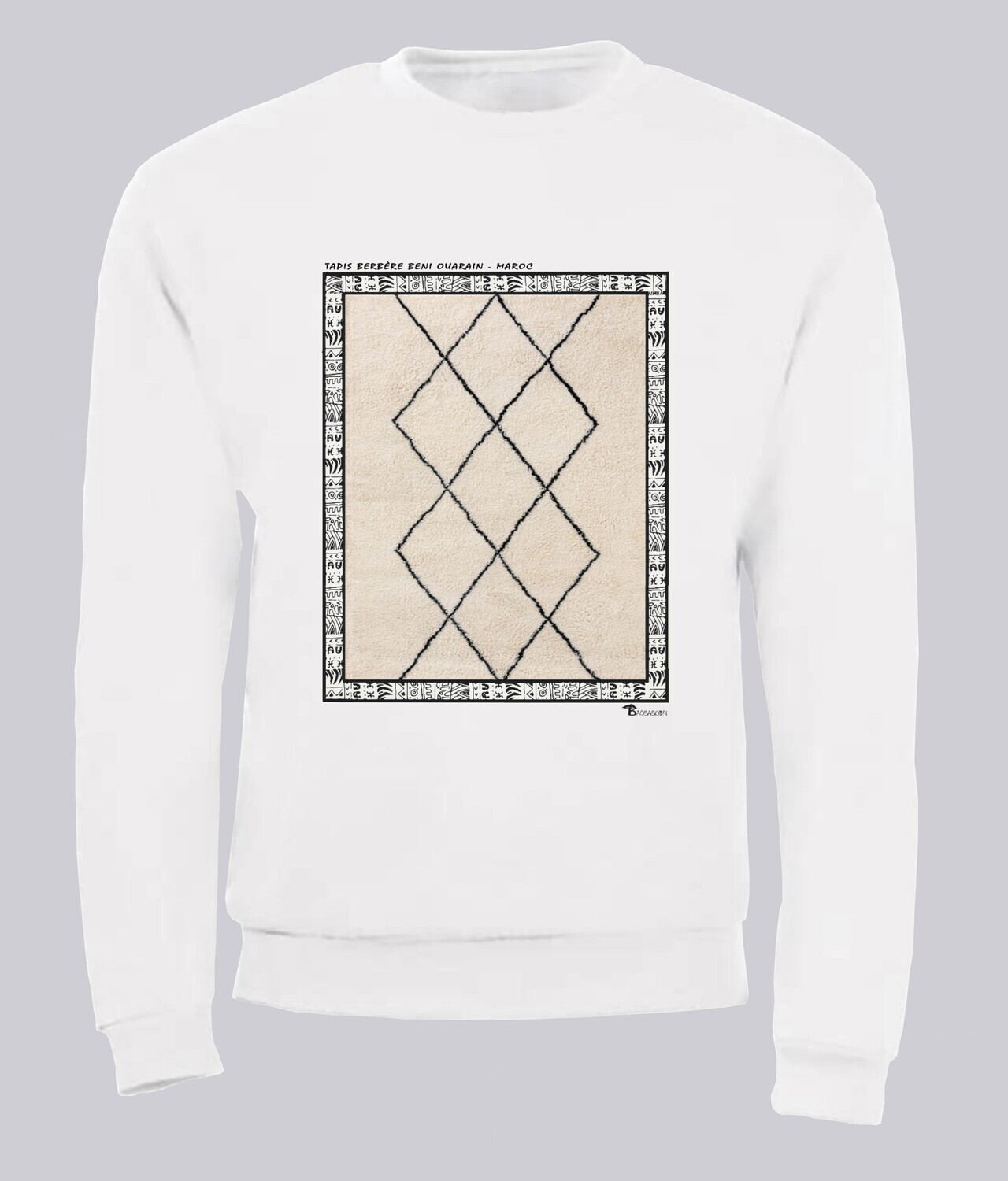 SWEAT TEXTILE TAPIS BERBERE MAROC, COULEUR: BLANC