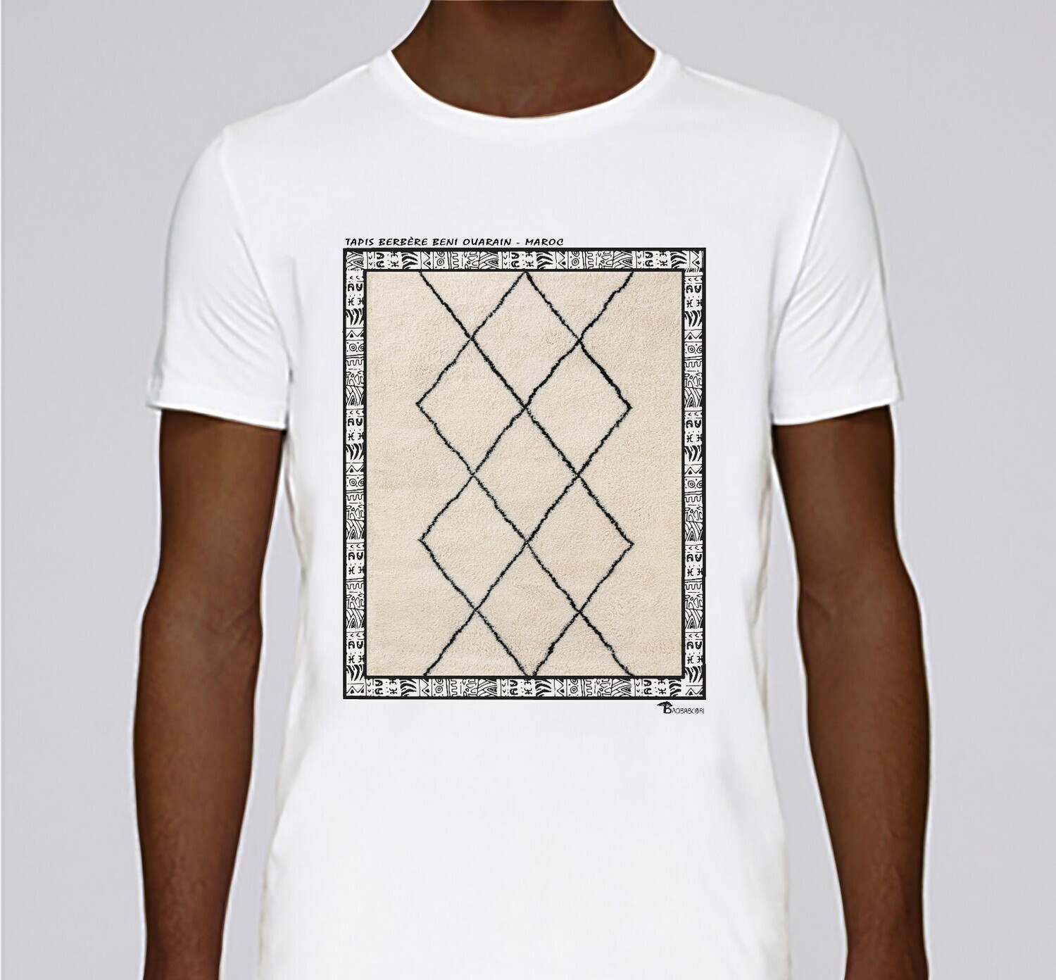 TEE SHIRT TEXTILE TAPIS BERBERE MAROC, COULEUR: BLANC