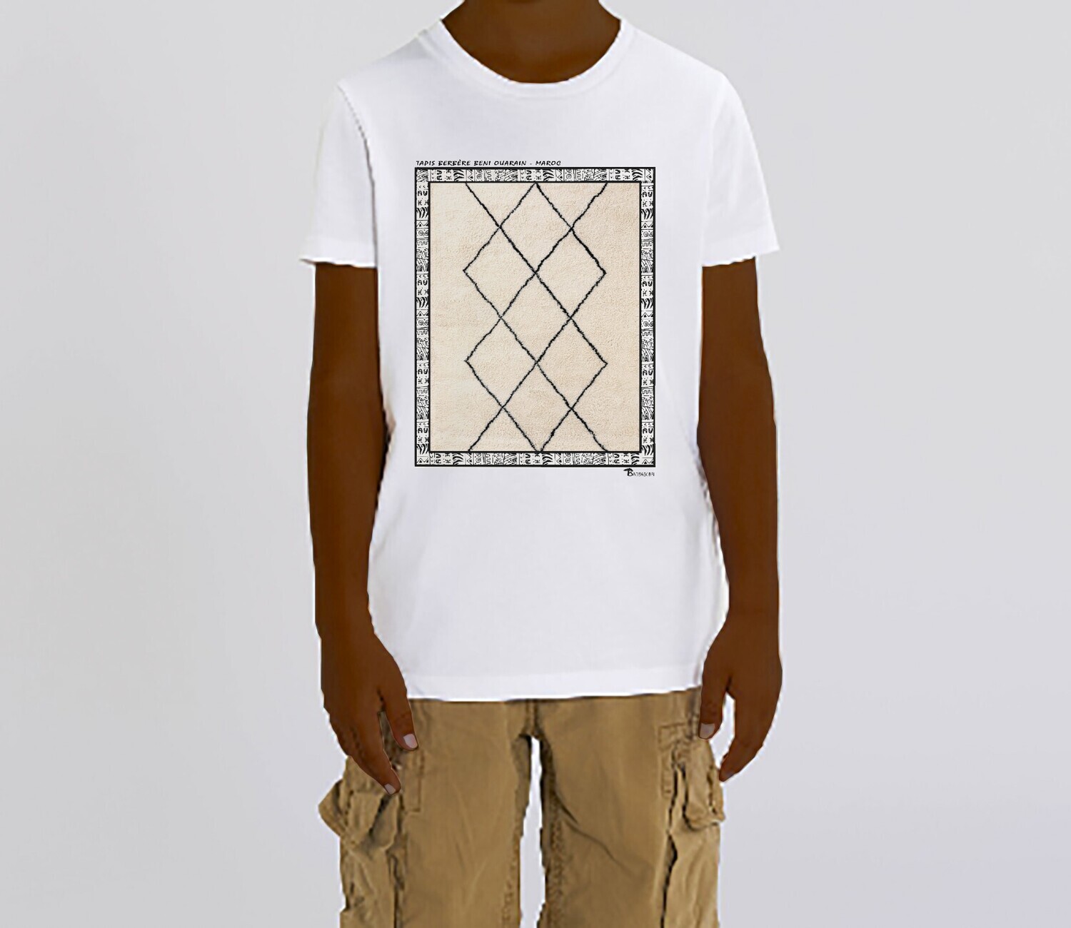 TEE SHIRT TEXTILE TAPIS BERBERE MAROC, COULEUR: BLANC