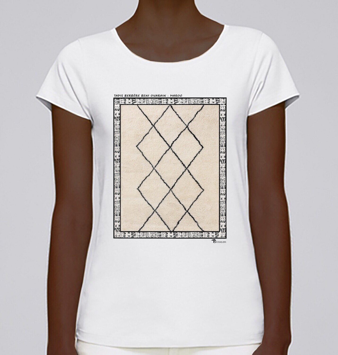 TEE SHIRT TEXTILE TAPIS BERBERE MAROC, COULEUR: BLANC