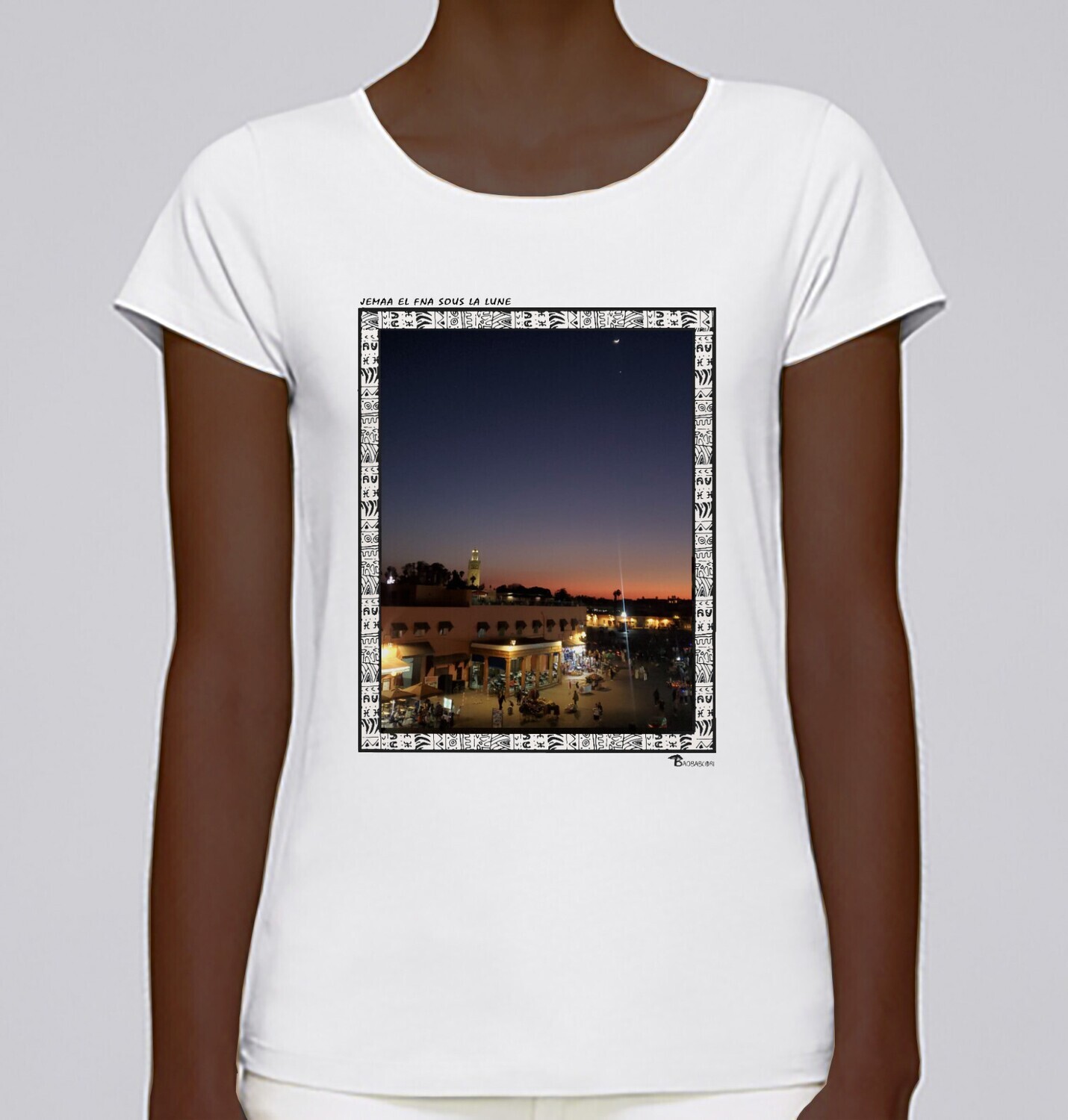 TEE SHIRT SFREESTYLE ART "JEMA EL FNA SOUS LA LUNE", COULEUR: BLANC