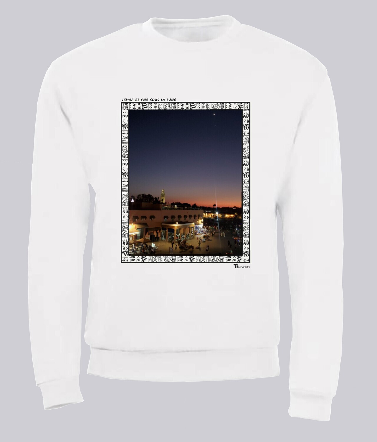 SWEAT FREESTYLE ART "JEMA EL FNA SOUS LA LUNE", COULEUR: BLANC