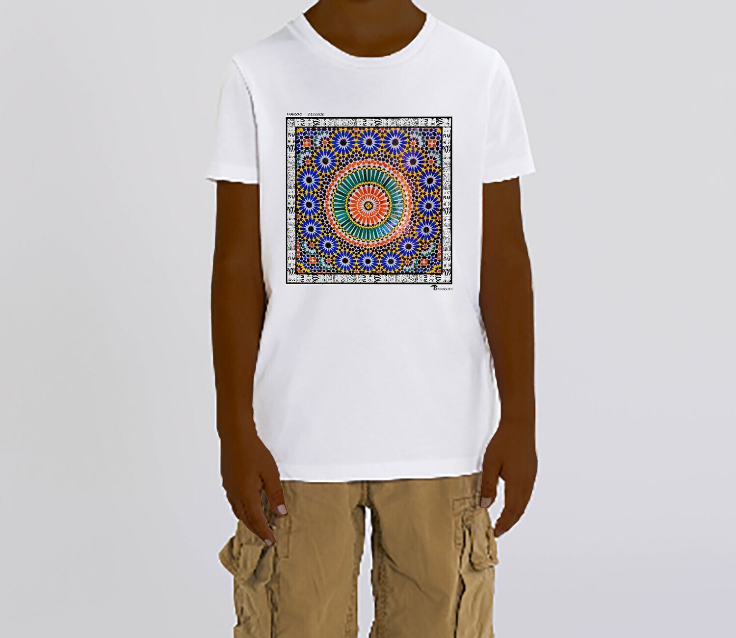 TEE SHIRT ARCHITECTURE ZELLIGE MAROC, COULEUR: BLANC