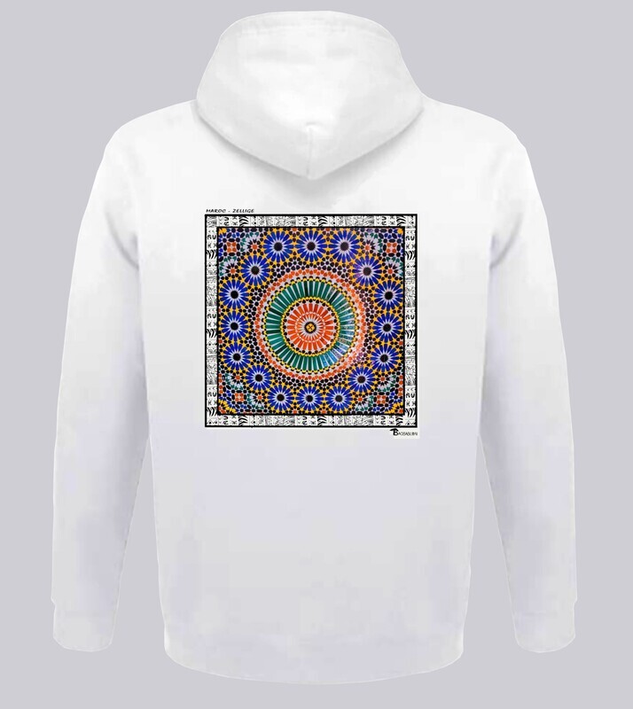 SWEAT A CAPUCHE ARCHITECTURE ZELLIGE MAROC, COULEUR: BLANC