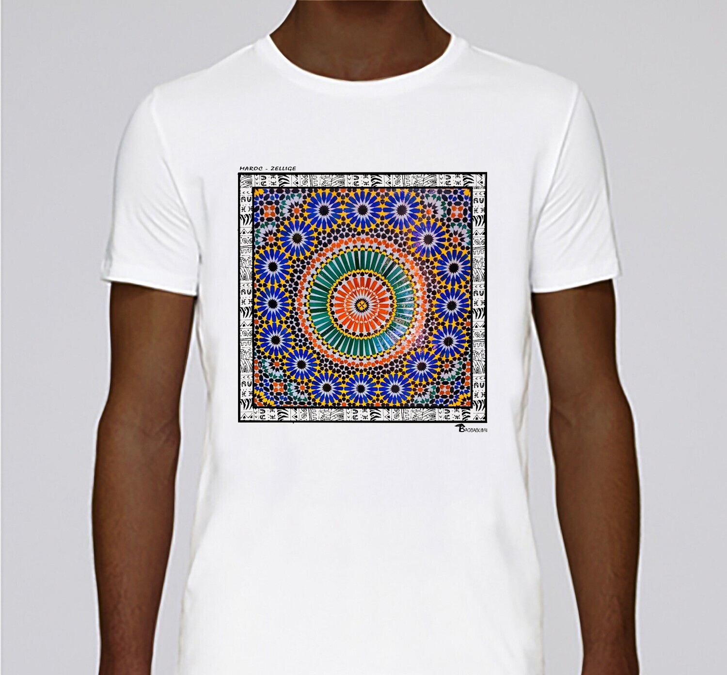 TEE SHIRT ARCHITECTURE ZELLIGE MAROC, COULEUR: BLANC