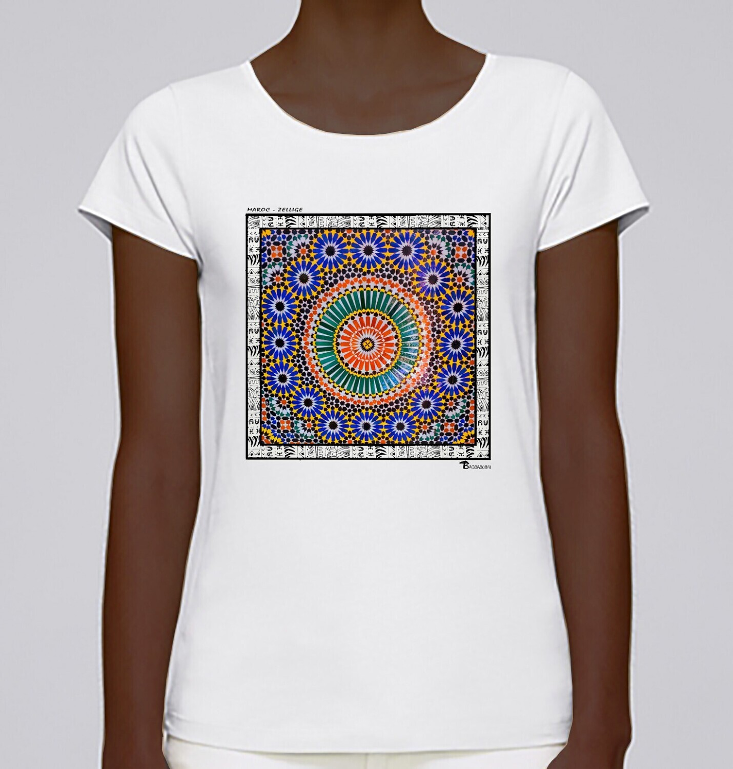 TEE SHIRT ARCHITECTURE ZELLIGE MAROC, COULEUR: BLANC