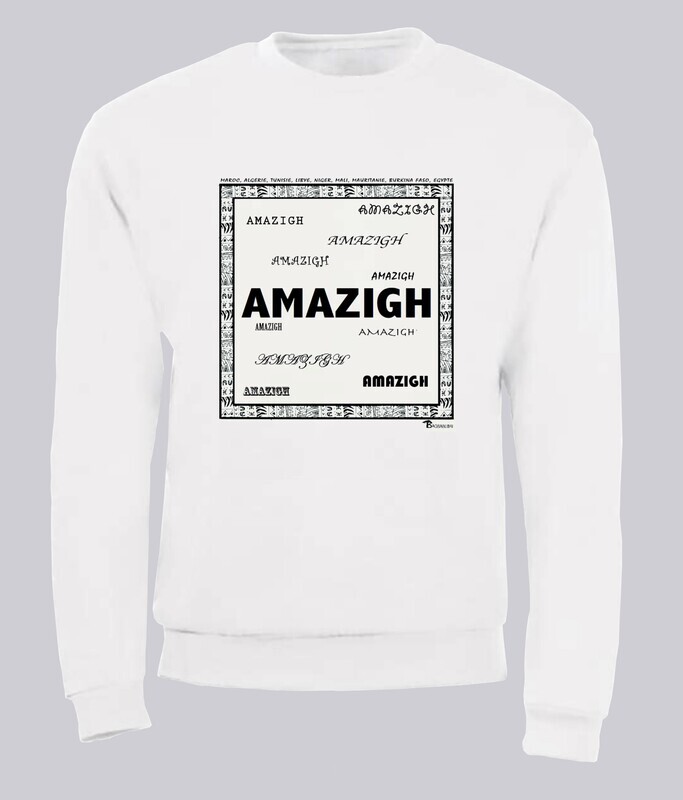 SWEAT RACINE AMAZIGH, COULEUR: BLANC, FOND MOTIF: BLANC