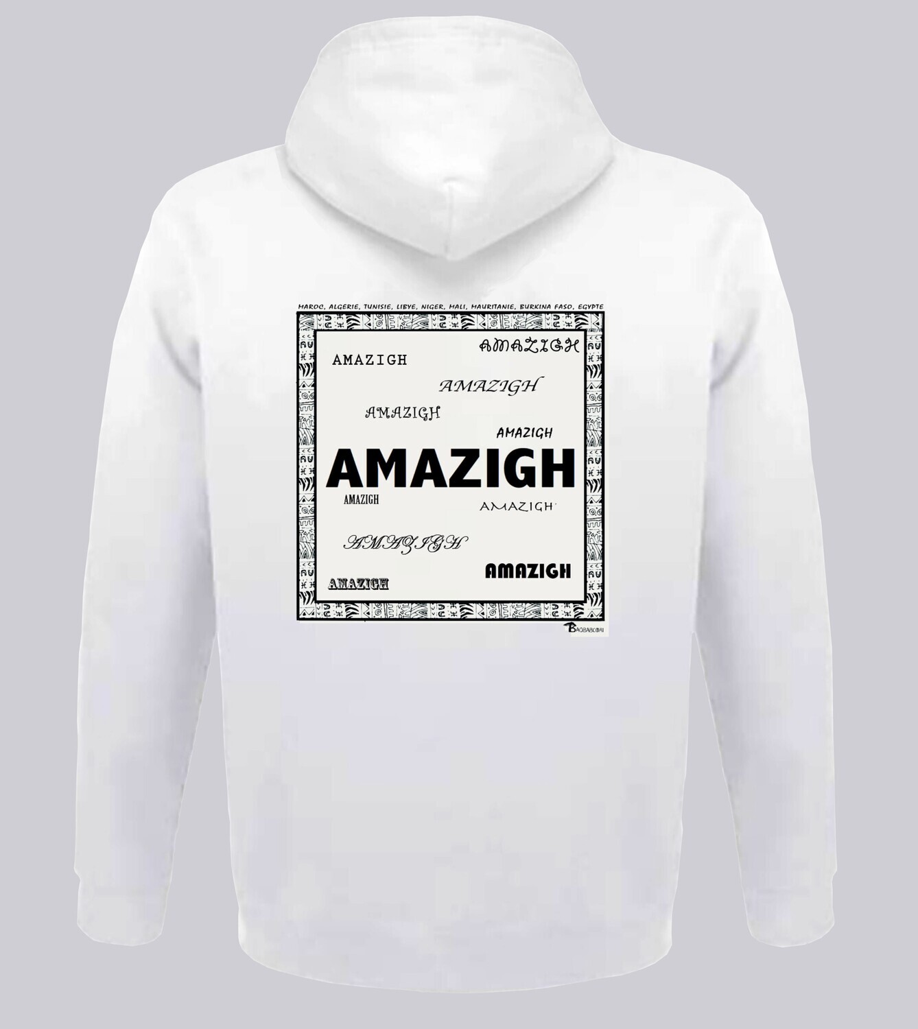 SWEAT A CAPUCHE RACINE ASHANTI, COULEUR: BLANC, FOND MOTIF: BLANC