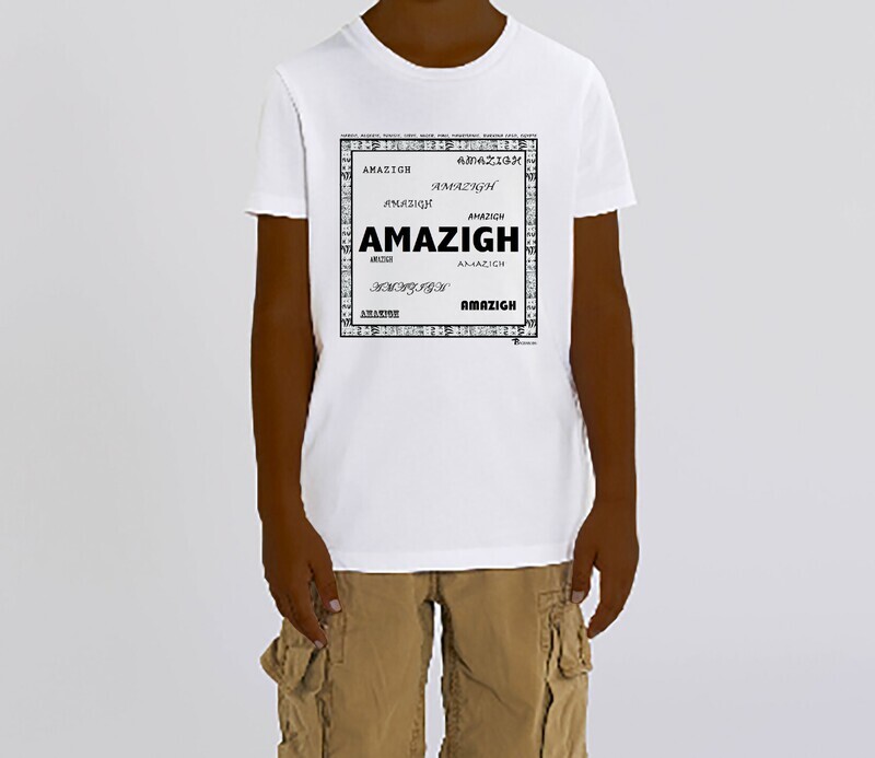 TEE SHIRT RACINE AMAZIGH, COULEUR: BLANC, FOND MOTIF: BLANC