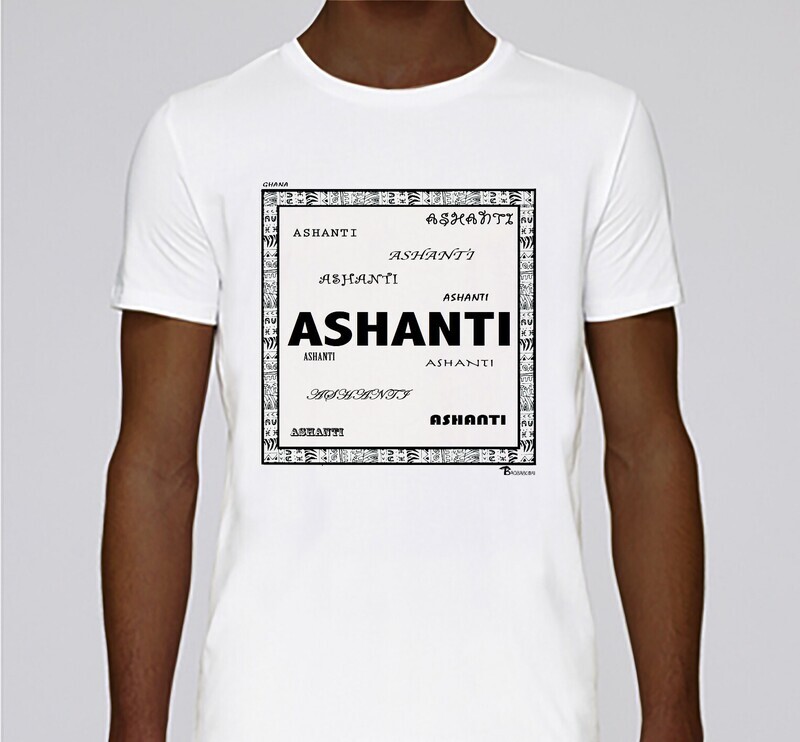 TEE SHIRT RACINE ASHANTI, COULEUR: BLANC, FOND MOTIF: BLANC