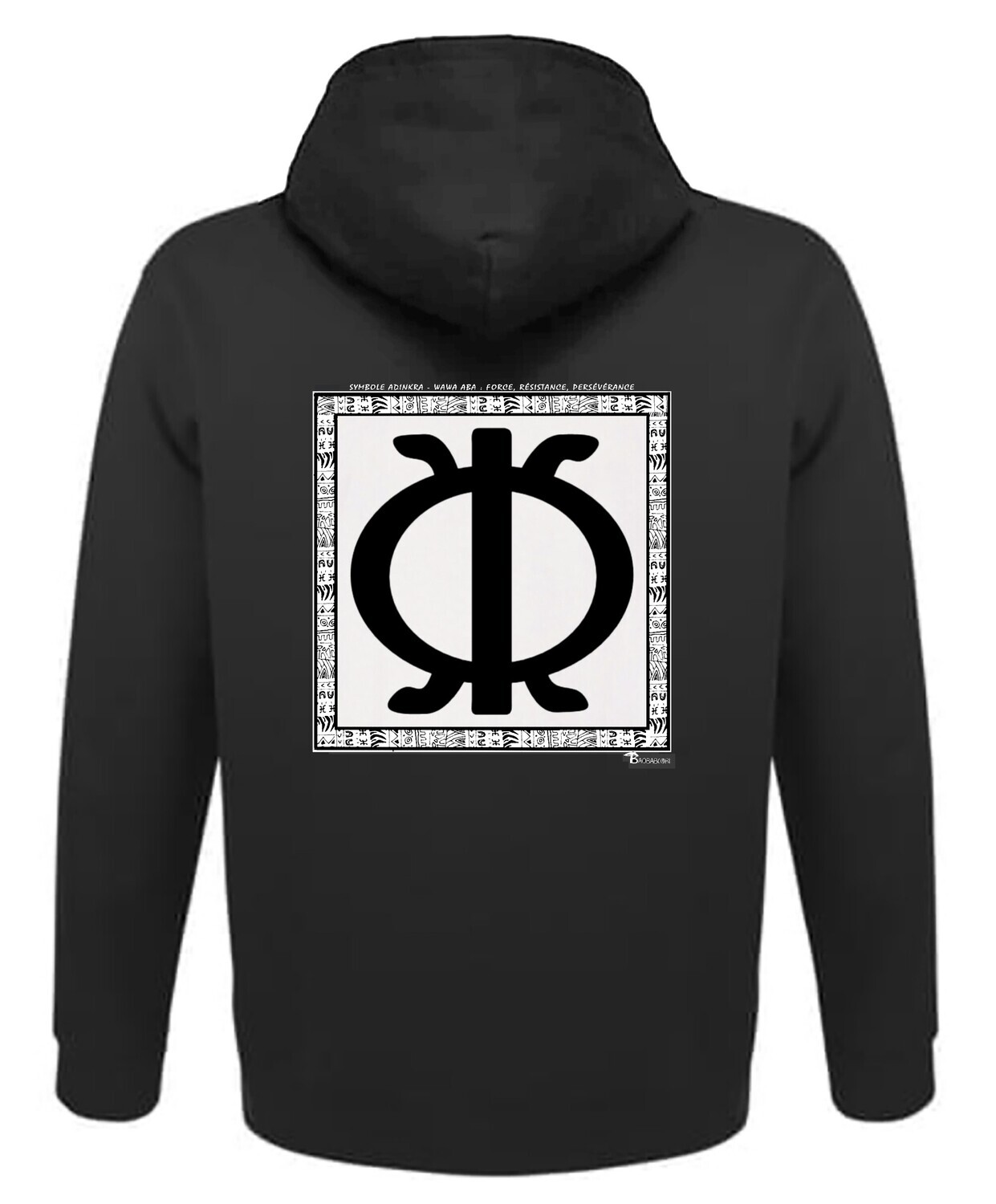 SWEAT A CAPUCHE SYMBOLE ADINKRA "WAWA ABA"  FORCE - RESISTANCE- PERSEVERANCE