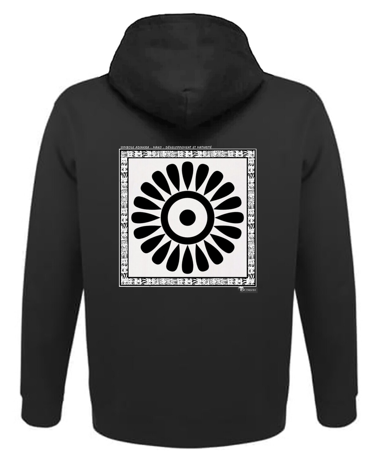 SWEAT A CAPUCHE SYMBOLE ADINKRA "MAKO"  DEVELOPPEMENT - MATURITE