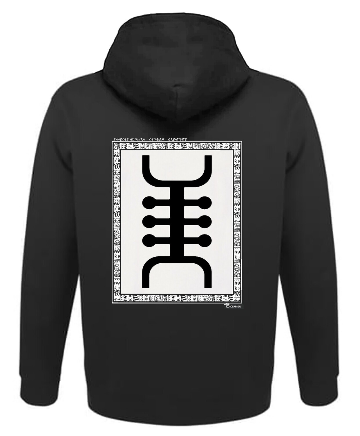 SWEAT A CAPUCHE SYMBOLE ADINKRA  "OSIADAN"  CREATIVITE