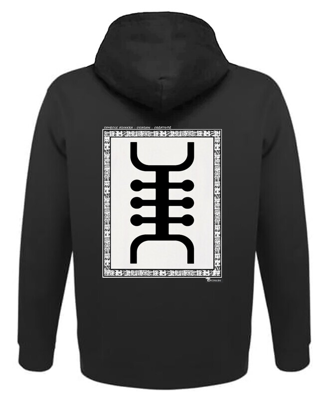 SWEAT A CAPUCHE SYMBOLE ADINKRA  "OSIADAN"  CREATIVITE