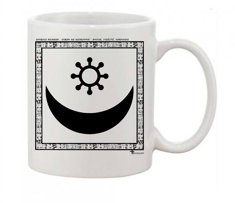 MUG SYMBOLE  ADINKRA  "OSRAM NE NSOROMMA"  AMOUR FIDELITE HARMONIE