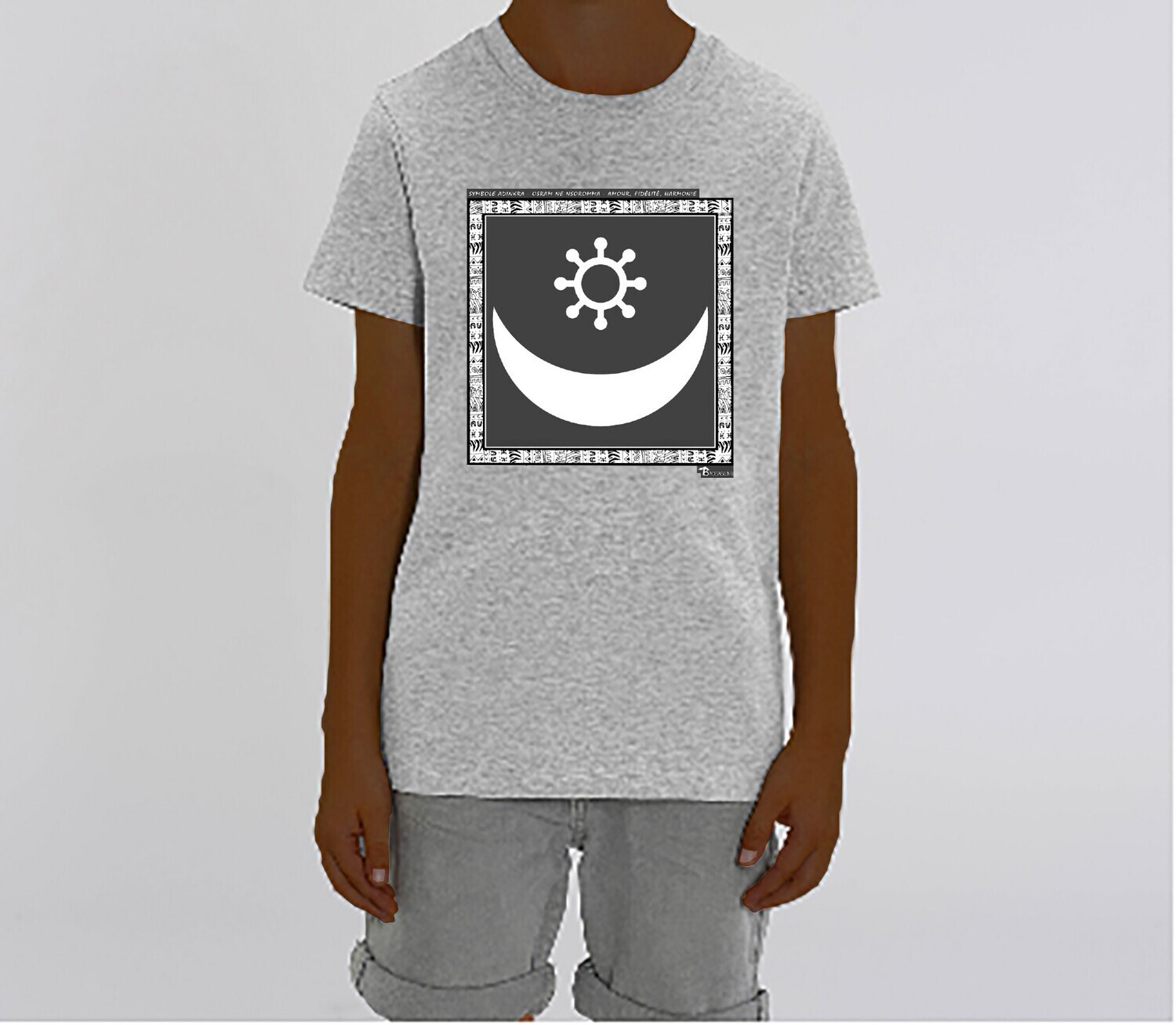 TEE SHIRT SYMBOLE ADINKRA   "OSRAM NE NSOROMMA"  AMOUR FIDELITE HARMONIE