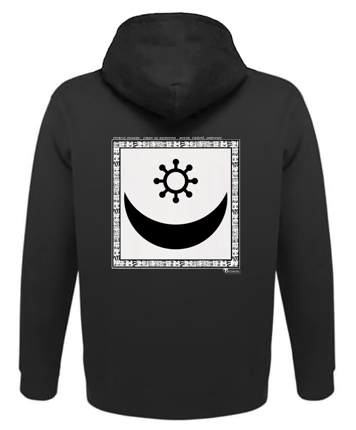 SWEAT A CAPUCHE SYMBOLE ADINKRA  "OSRAM NE NSOROMMA"  AMOUR FIDELITE HARMONIE