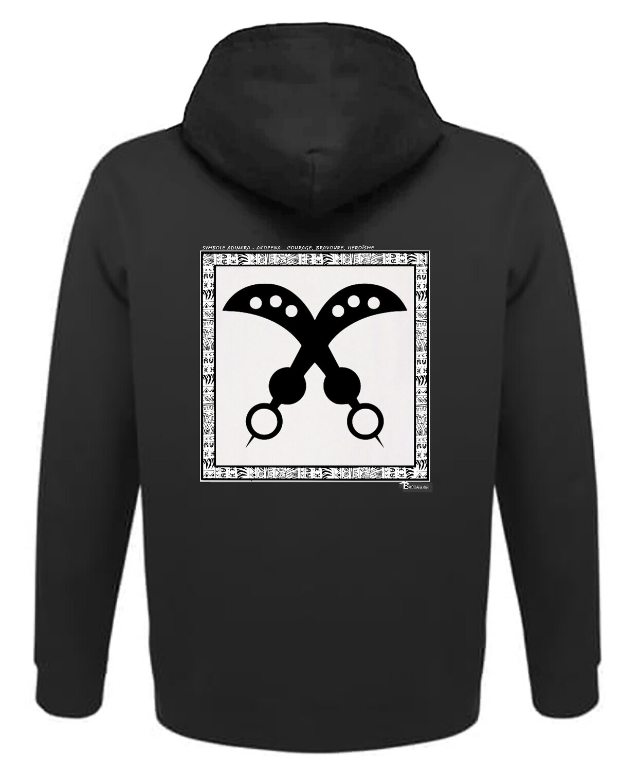 SWEAT A CAPUCHE SYMBOLE ADINKRA  "AKOFENA"  COURAGE BRAVOURE HEROISME