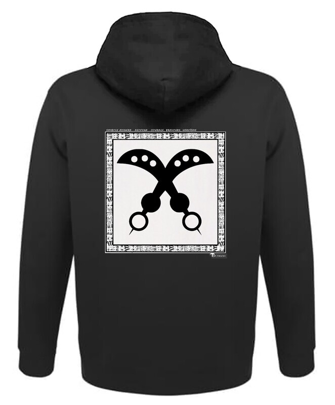 SWEAT A CAPUCHE SYMBOLE ADINKRA  "AKOFENA"  COURAGE BRAVOURE HEROISME