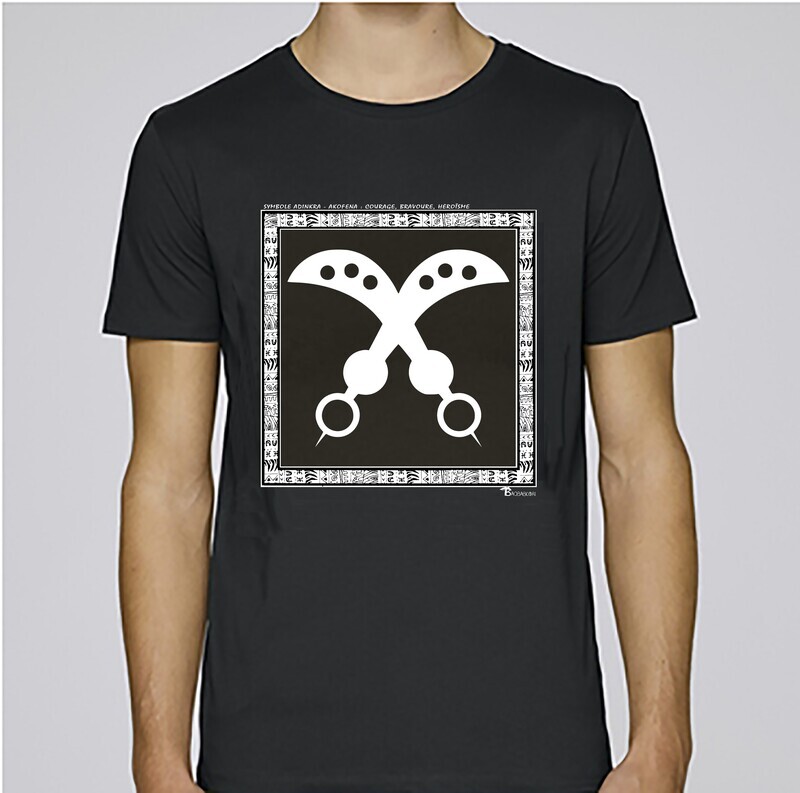 TEE SHIRT SYMBOLE ADINKRA "AKOFENA"  COURAGE BRAVOURE HEROISME