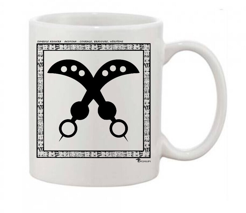 MUG SYMBOLE  ADINKRA  "AKOFENA"  COURAGE BRAVOURE HEROISME