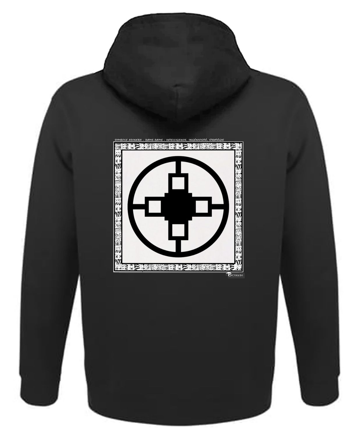 SWEAT A CAPUCHE SYMBOLE ADINKRA  "DAME DAME"  INTELLIGENCE - INGENIOSITE -  STRATEGIE