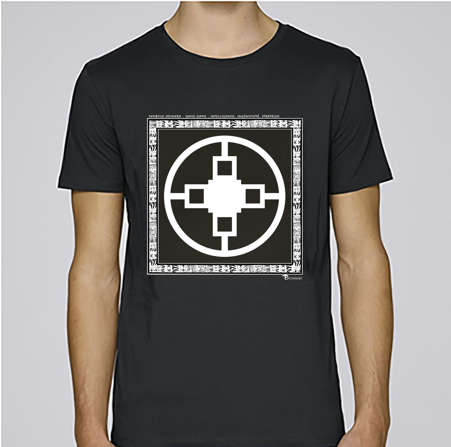 TEE SHIRT SYMBOLE ADINKRA  "DAME DAME"  INTELLIGENCE - INGENIOSITE -  STRATEGIE
