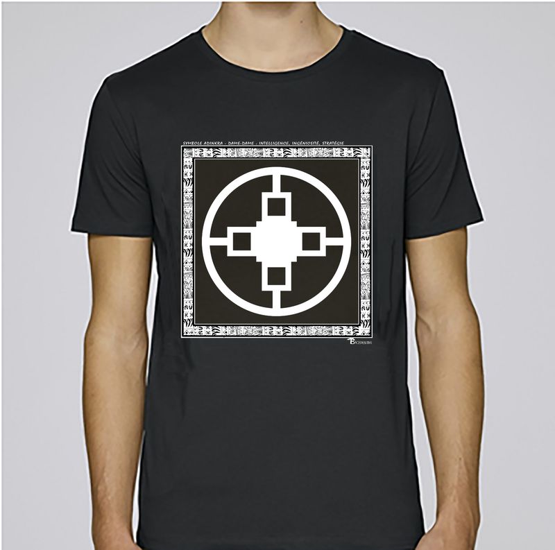 TEE SHIRT SYMBOLE ADINKRA  "DAME DAME"  INTELLIGENCE - INGENIOSITE -  STRATEGIE