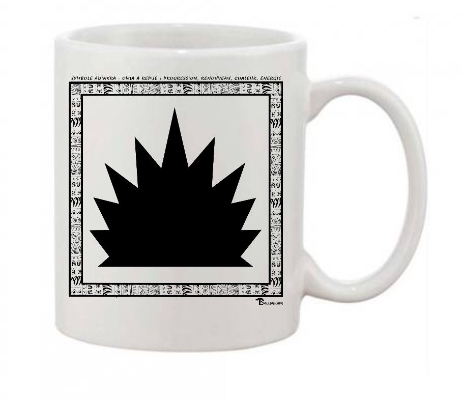 MUG SYMBOLE  ADINKRA  "OWIA A REPUE"  PROGRESSION - RENOUVEAU - CHALEUR -ENERGIE