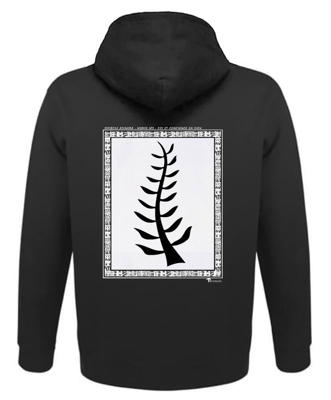SWEAT A CAPUCHE SYMBOLE ADINKRA  "NYAME NTI"  FOI ET CONFIANCE EN DIEU