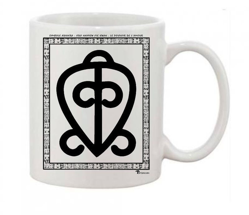 MUG SYMBOLE  ADINKRA  "ODO NNYEW FIE KWAN "  LA PUISSANCE DE L'AMOUR