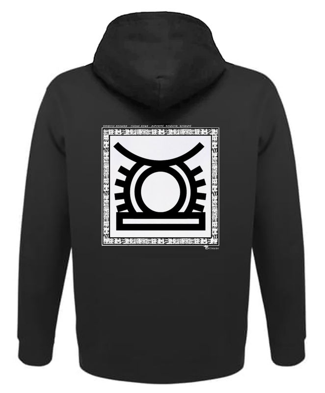 SWEAT A CAPUCHE SYMBOLE ADINKRA  "OHENE ADWA "  AUTORITÉ - POUVOIR - ROYAUTÉ