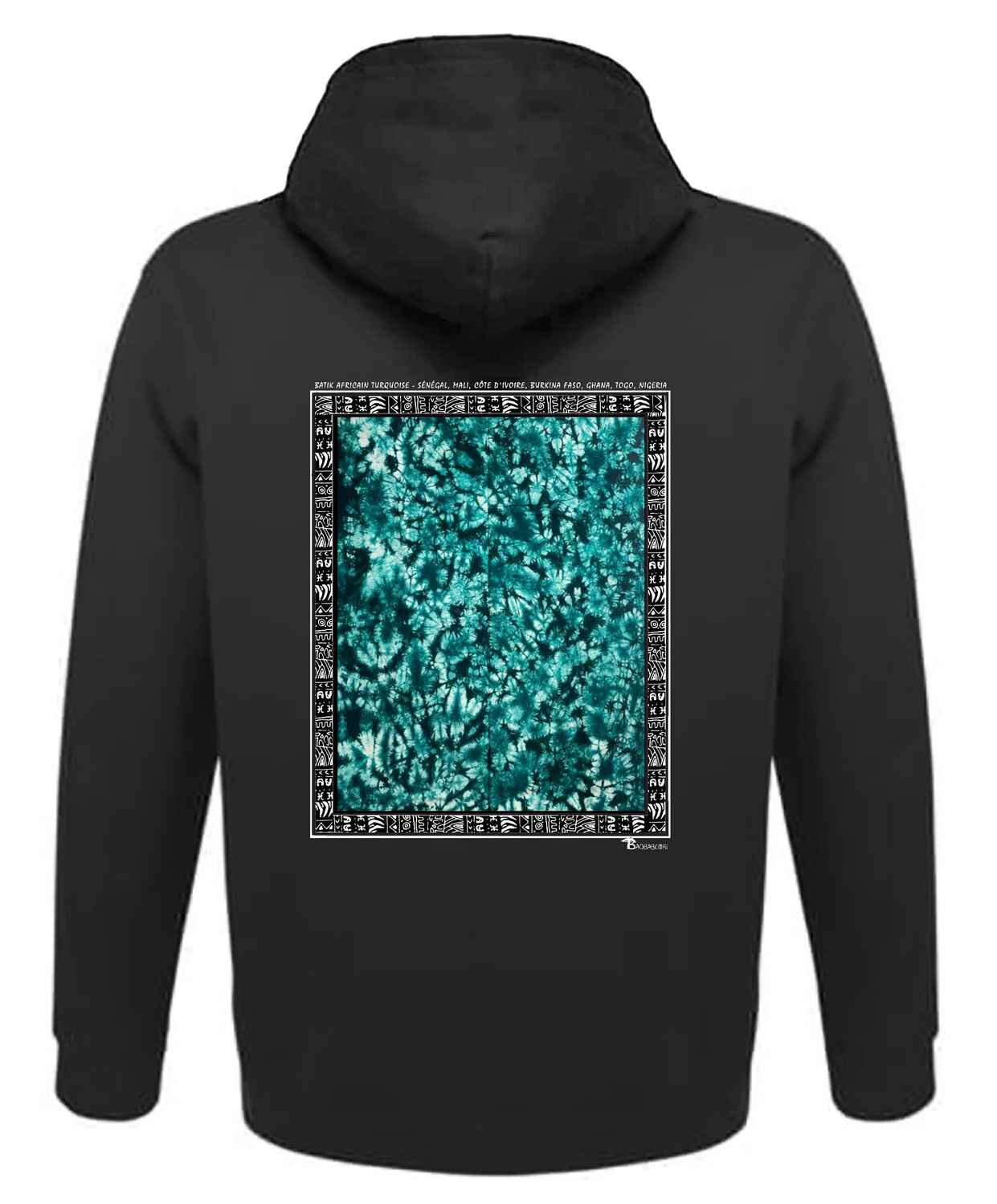 SWEAT A CAPUCHE TEXTILE BATIK AFRICAIN turquoise
