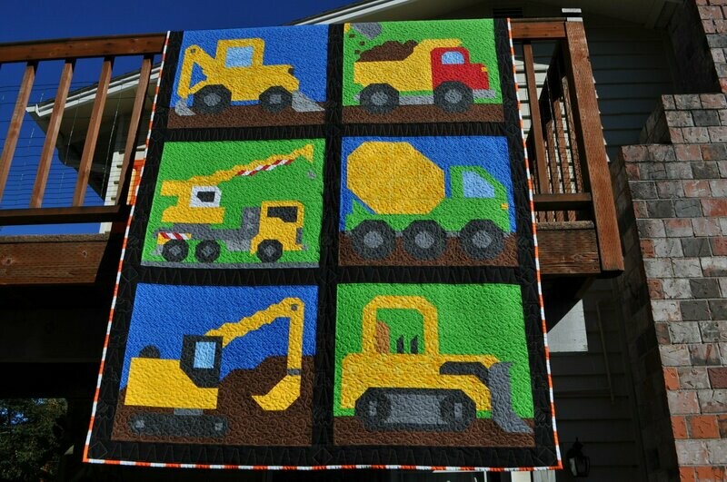 Construction Vehicles Quilt Pattern - Twin Size  - PDF