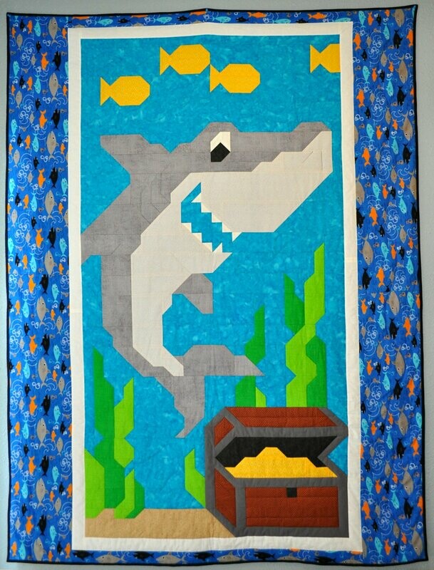 Shark Twin Quilt Pattern - Twin size 63x85 - PDF
