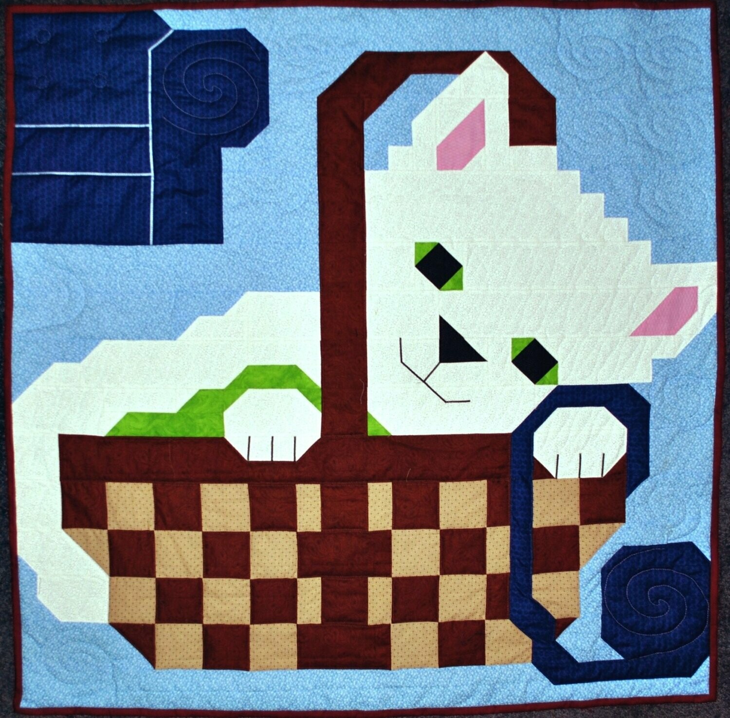 Kitty in Basket Quilt Pattern - 3 Sizes - PDF Kitty in Basket Quilt Pattern - 3 Sizes - PDF
